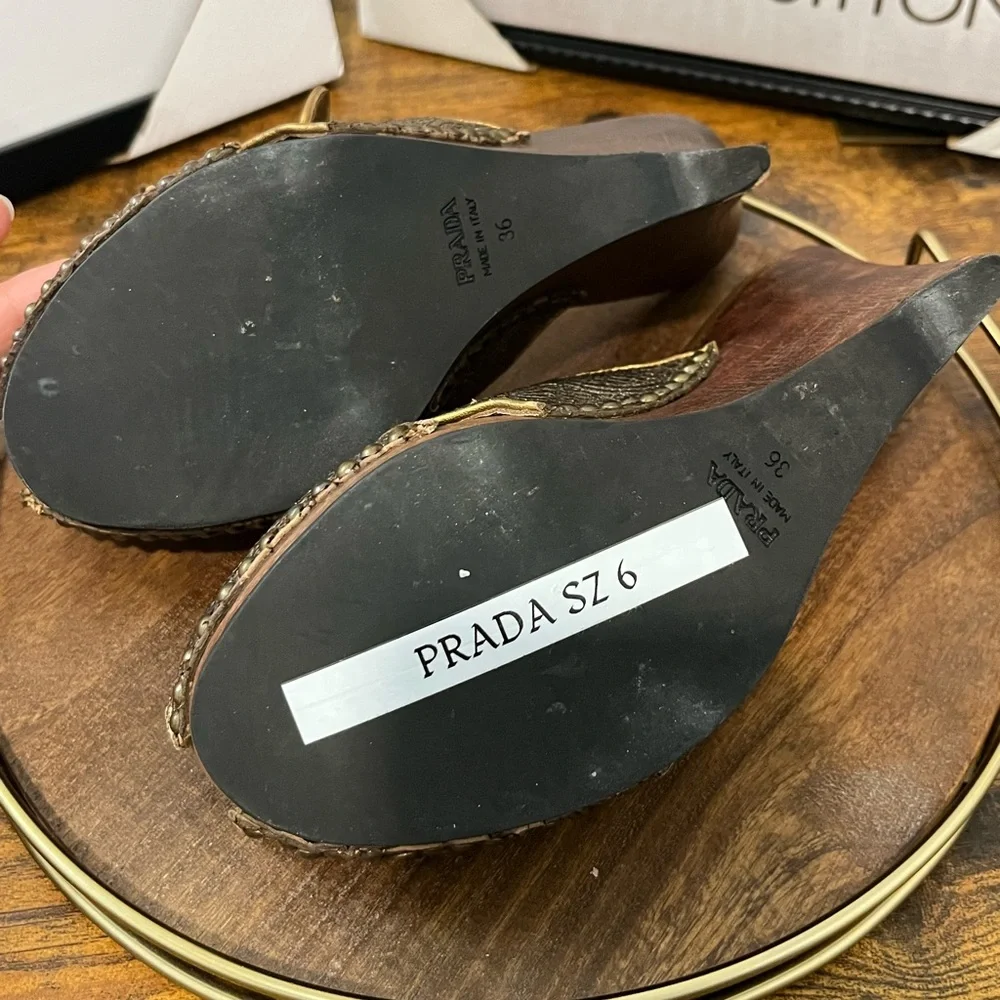 Prada Vintage Gold & Brown Wedge Shoes - Picture 7 of 7